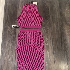 NEW WITH TAGS Versace Women's Pink Two Piece Bodycon Skirt Set